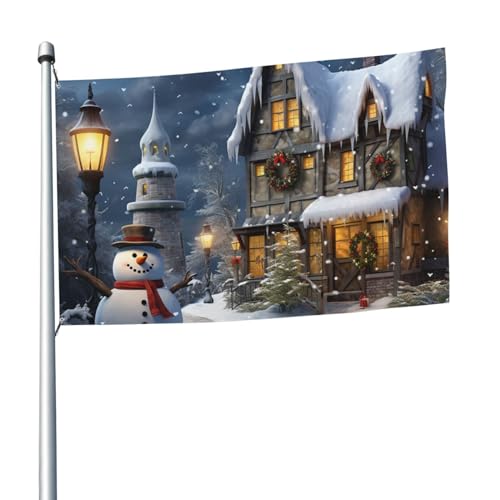Bannières en polyester 200D robuste Noël avec maisons et oeillets pour décoration extérieure HD