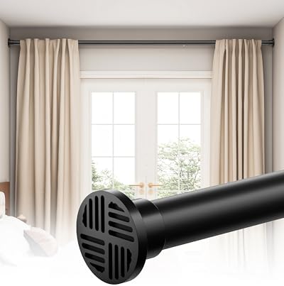 Tension Curtain Rod by EZFurni, 42 to 82 Inch Adjustable, Spring Loaded Curtain Rods No Drilling, Heavy Duty Tension Rod for Windows, Bathroom, Closet, Door, Renter Friendly, No Drill, Non-Slip,Black