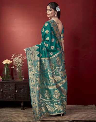 Image of SIRIL Women's Banarasi Soft Silk Saree Pure Silk with Unstitched Blouse Piece