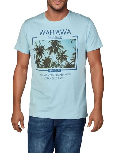 riverso Tshirt Herren Baumwolle Regular Fit RIVLukas Rundhals Kurzarm Sommer Tee Shirt Print Blau S, Größe:S, Farbe:Hellblau (MJD) – Ansicht 1