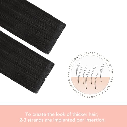 Image of Sindra Invisi Edge Tape in Hair Extensions Human Hair, 16 Inch 45g 20pcs Natural Black to Medium Brown Invisible Extensions Natural Straight Seamless Injected Tape Ins