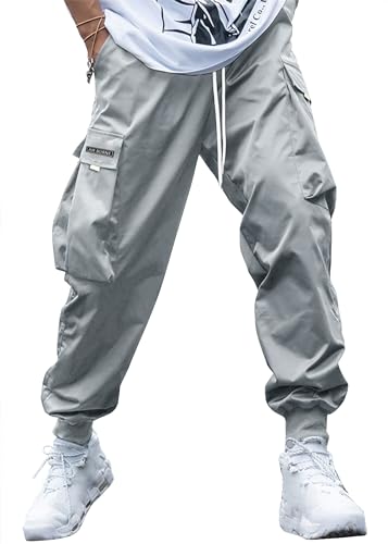 MECH-ENG Men's Casual Workout Pants Cargo Joggers Cotton Athletic Sweatpants Tapered Hip Hop Punk Streetwear