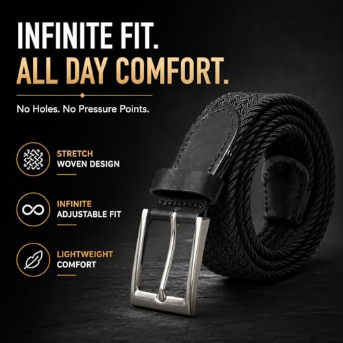 Image of MaheTri Braided Canvas Stretchable Elastic Woven Belt For Men (Upto 48 inch) | Premium Fabric Cloth Adjustable & Hole Free Elastic Belt for Men & Women