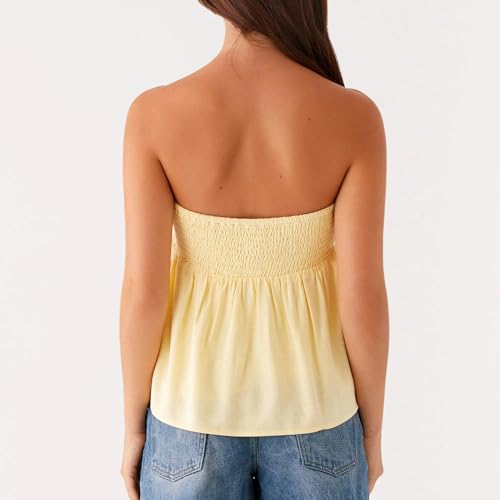 Womens’s Ruffle Tube Tops Casual Strapless Peplum Flowy Bandeau Tank Top Sleeveless Blouse Shirts Going Out3