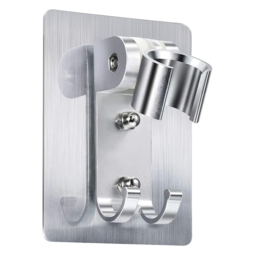 Hållbart självhäftande fäste för duschhuvud, väggmonteringsfäste justerbart duschfäste med 2 krokar krävs ingen borrning på marmor-, glas-, metall- eller keramikytor Voolan