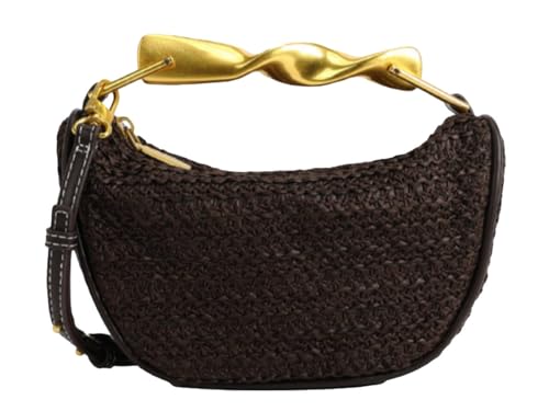 2025 Woven Straw Evening Clutch Bag Women Summer Satchel Purse Chain Cross Body Golden Color Handle Beach Wedding