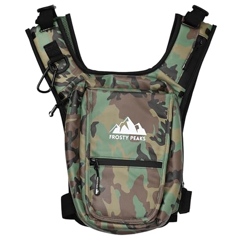 FROSTY PEAKS Minimalist Chest Rig, Outdoor,Chest Pack with Easy-Access Phone Pouch, Dual-Side Pockets, Credit Card/Cash Slot (Camo)