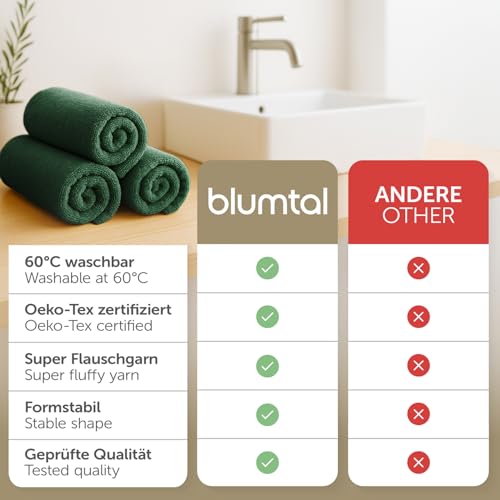 Blumtal Premium Frottier Handtücher Set 4 teilig 100% Baumwolle - Oeko-TEX zertifiziertes Badetuch 2X (70x140 cm) + Towel 4X (50x100 cm) - saugstarkes Frottiertücher Set - Handtücher Grün