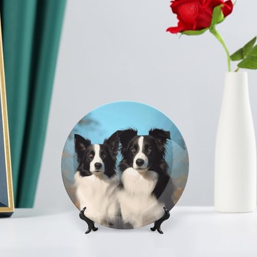 Plato decorativo borde Collie en porcelana 6 in miniatura 6
