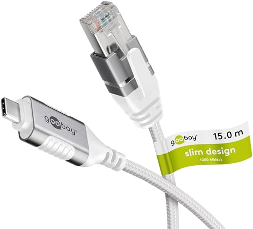 goobay Câble fin USB-C 3.1 vers RJ45 Ethernet CAT 6 Câble adaptateur/Connexion Internet filaire stable avec routeur/commutateur réseau/Adaptateur USB vers RJ45 / 1 Gbits / 15 m/Blanc / 74392