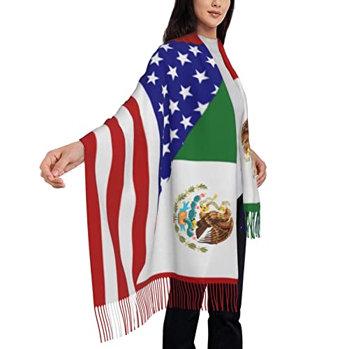 American Flag Mexican Flag Poncho Winter Large Scarf Shawl Bandana Neck Wrap For Women2