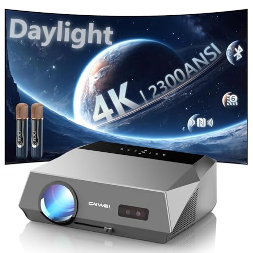 Image of Smart Daytime 4K Projector HDR 2300ANSI with WiFi, Bluetooth, NFC, Apps, Auto Focus/Keystone,Ultra HD 1080P Movie Gaming Karaoke Projector with 2 HDMI ARC, 2 USB, 2 Mics for Home Theater Party TV Golf