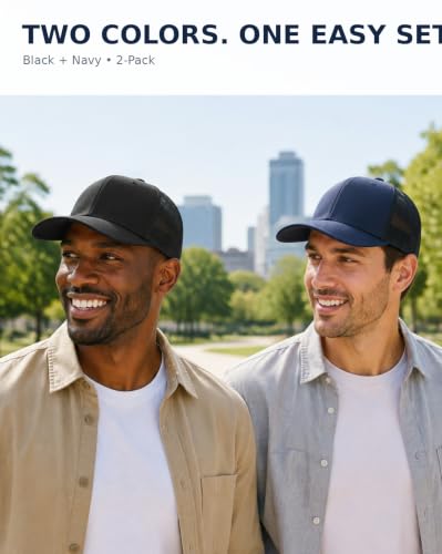 Image of 2-Pack Breathable Mesh Snapback Trucker Hats, Adjustable Baseball Caps for Men Women, Cotton-Poly Twill Outdoor