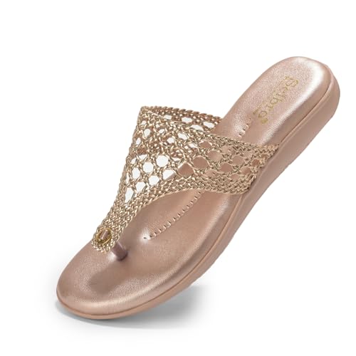 SELBRO Women’s Flat Heel T-Strap Fashion Sandals | Stylish Woven ...