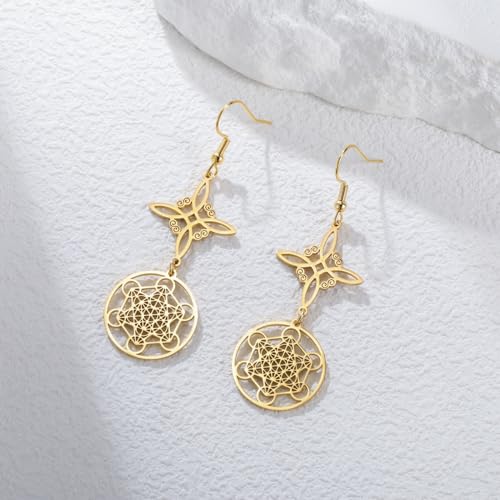 Boucles d'oreilles nœud de sorcière amulette géométrique en acier - 5