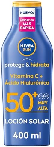 NIVEA SUN Protege & Hidrata - Leche Solar FP50+ - Protector Solar Corporal - Protección UVA/UVB - Loción Resistente al Agua - Hidratación 48h - Con Pantenol y Glicerina - Todo Tipo de Piel - 400 ml