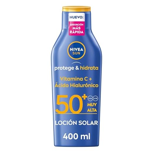 NIVEA SUN Protege & Hidrata Leche Solar FP50+ (1 x 400 ml), protector solar hidratante y resistente al agua con protección UVA/UVB, protección solar muy alta