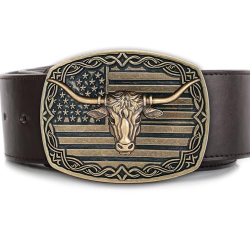 Image of Cowboy Belt Buckle for Men Western Cowgirl Rodeo Longhorn Bull Belt Buckles