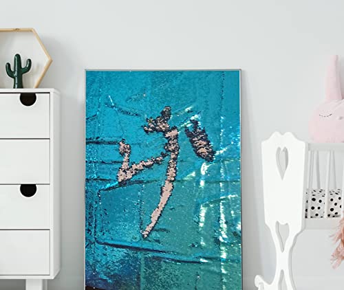 Sensory Wall Sequin Flip Fabric for Kids,0.2" Large Sequins Sensory Graffiti Fabric,Tactile Stimulation,Reversible Mermaid Fabric by The Yard (1yard(36"*49"), Lake Blue + Silver)