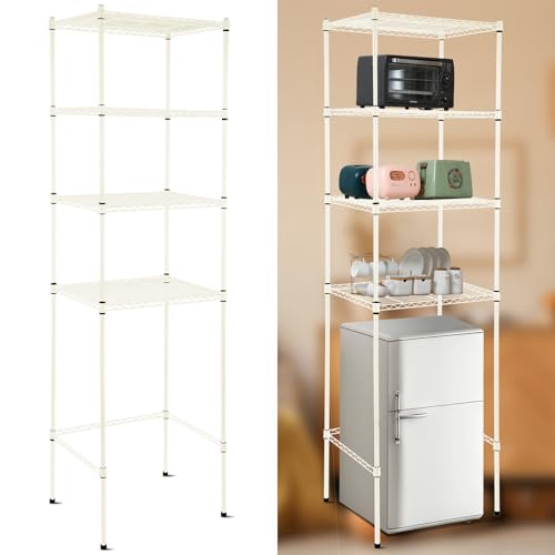 Image of Huwena 4 Tier Mini Fridge Stand with Storage for Dorm Microwave Stand Over Mini Fridge Storage Shelf Adjustable Height Organizer for College Rooms Kitchen Pantry(Apricot)