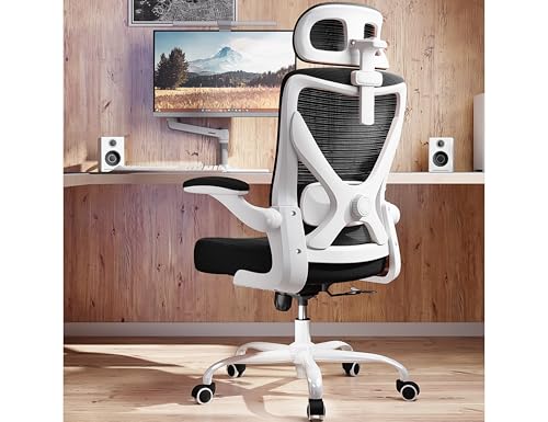 TRALT Bürostuhl - Ergonomischer Bürostuhl mit Verstellbare Lordosenstütze Kopfstütze Office Desk Chair - Gaming Stuhl in X-Form Büro Stuhl - Schreibtischstuhl Computerstuhl 150kg Weiß-Schwarz