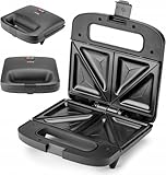 Huslog EasyBite Toaster, Sandwichmaker, Sandwich, Antihaftbeschichtung, 1000W, Dreiecke, Schwarz