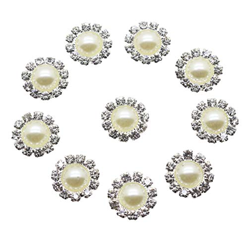 Xinxi Wholesale 50 Pcs Round-Shaped Crystal Ivory Faux Pearl Rhinestone Buttons Embellishment Button Bulk,10Mm (Flatback) #TOP12