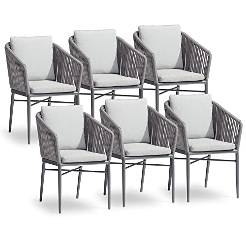 acamp Gartenstühle 6er Set stapelbar Manhattan | Gestell aus rostfreiem Aluminium | Wetterfeste Stapelstühle inkl. 2 Kissen mit wasserabweisendem Bezug | Gartenstuhl in Anthrazit & Silber-Grau