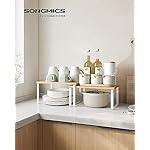 SONGMICS Cabinet Organizer Shelf, Set of 4 Kitchen Counter Shelves, Kitchen Storage, Spice Rack, Stackable, Expandable, Metal and Engineered Wood, Cloud White and Natural Beige UKCS010N01 - Image 3