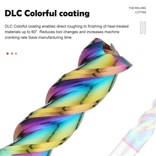 Image of Carbide Square End Mill HRC60 Double Edge 3 Flute TiAiN Coating Tungsten Steel Color-Ring for Aluminum Wood Endmills