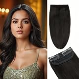 TANJET Hair Toppers for Women Real Human Hair Off Black Straight Silky Invisible Hairpin Lady Frontal Bangs Toppers Clip in Hair Extensions Black Women (#1B Natural Black 8 Inch 13g/Pack/1pcs）