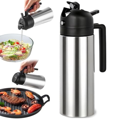 Image of INKULTURE 2-in-1 Stainless Steel Cooking Oil Dispenser,Pourer Bottle 500 ml | Refillable Oil Spray Bottle for Air Fryer, BBQ, Salad, Baking & Kitchen (Black)