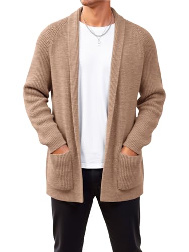 Image of Runcati Mens Shawl Collar Long Cardigan Casual Knit Open Front Sweater Fall Winter Thermal Cardigan Sweater