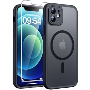 TOCOL für iPhone 12 Hülle für Magsafe, Vollständiger Kameraschutz Stoßfest Kratzfest Transluzente Rückseite Magnetisch Handyhülle für iPhone 12 Case, Schwarz