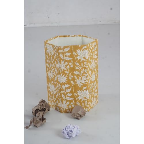 Image of Floral Hand Block Printed 3.3 Gallon Decorative Waste Basket - Eco-Friendly Cardboard Trash Can, Plastic-Free & Sustainable, Perfect for Christmas and Housewarming Gifts (1, Brown White FLOWAR)
