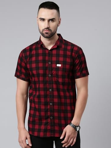 Image of Majestic Man Men Cotton Checkered Half Sleeve Slim Fit Casual Shirt