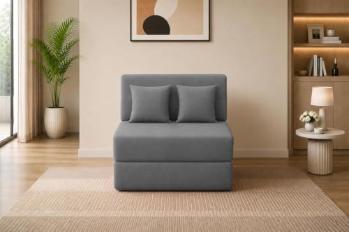 Image of Los Angeles Foldable One Seater Sofa Cum Bed, Sofa Bed 3 X 6 Feet Jute Fabric Washable Cover Including Cushion Perfect for Living Room & Office Guest Room - Grey Color
