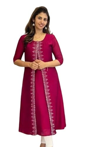 Bandhani Fashion Indian Women's Tunic Tops Vichitra Silk Kurti for Women Round Kurti