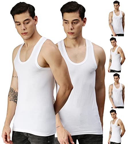 Image of ONN Men's White Super Combed Cotton Rib Round Neck Sleeveless Vest with Extended Length for Easy Tuck | Relaxz OR111 |