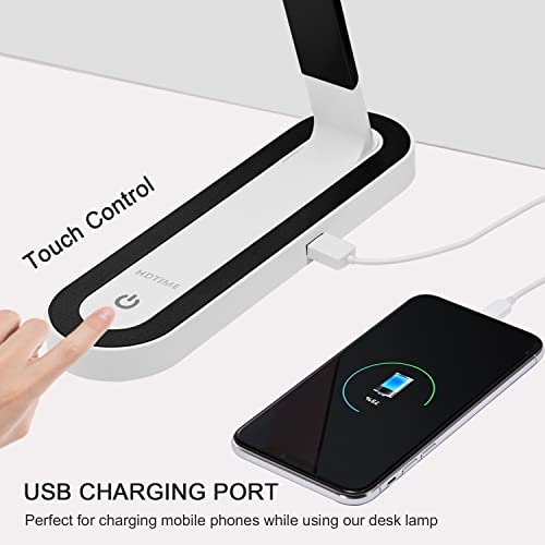 Hdtime-Desk Lamp With Usb Charging Port, 3 Lighting Modes 3 Brightness Levels Desk Light,Touch Control Adjustable Led Kids Desk Lamp Black For Reading,Study,Office #TOP2