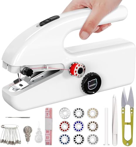 MIAOKE Portable Handheld Sewing Machine 2 Speed Modes Mini Sewing Machine for Couturier Tailor Beginner Easy to Use at Home Studio Travel White