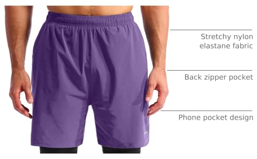 Image of Pudolla Men's 2 in 1 Running Shorts 5 inch Quick Dry Gym Athletic Workout Shorts for Men with Phone Pockets