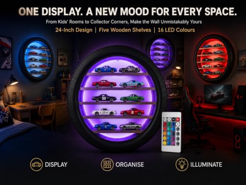 Image of Wall-Mounted Tyre Display Shelf with 16-Colour LED Remote, 24 Inch (Multilights)