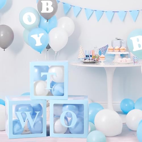 Image of Rozi Decoration Paper Blue One Balloon Box For 1St Birthday Parties Decorations Set Of 3 Box First Birthday Balloons Box, Happy Birthday Decoration For 1St Year Balloons Box Decor