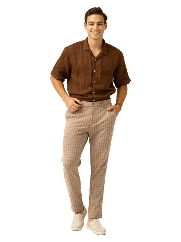 Image of The Pant Project Luxury PV Stretchable Casual Checks Pant for Men | Stylish Slim Fit Men's Wear Trousers for Office or Party