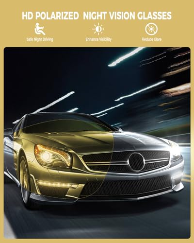 Night Vision Driving Glasses for Men Women, Polarized Anti Glare Yellow HD Glasses for Driving Matte Black Frame4