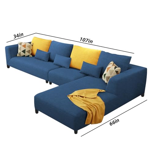 Image of Casaliving Minta RHS 6 Seater L Shape Sofa Set for Living Room (Blue Colour) Velvet Fabric Sofa Set for Living Room