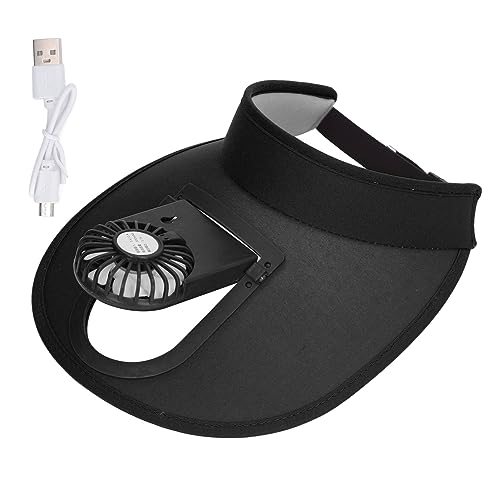 Tnfeeon Sombrero de Visera con Ventilador USB de 3 Velocidades, Ajustable de PU, Protección Solar para Viajar, Playa y Actividades al Aire Libre (Negro)