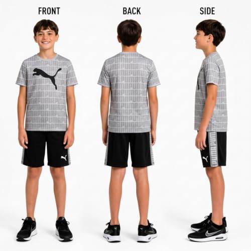 Image of PUMA Boys Active Shorts Set - 2 Piece Dry Fit T-Shirt and Performance Gym Shorts - Activewear Clothing Set for Boys (4-16)