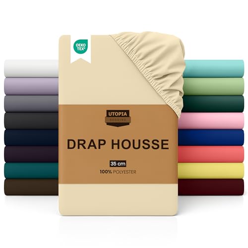 Utopia Bedding Drap Housse - Beige, 180 x 200 cm - Bonnets 35 cm pour Matelas Épais - Polyester Microfibre Brossée